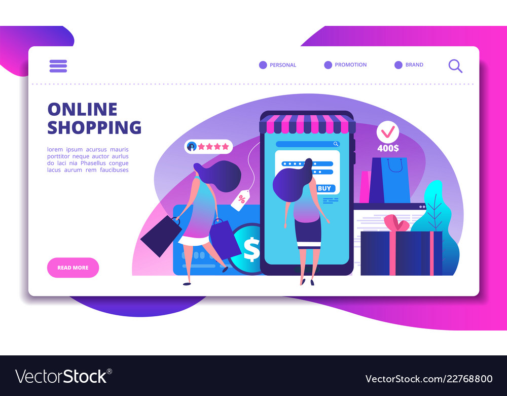 Online shopping landing page people with Vector Image