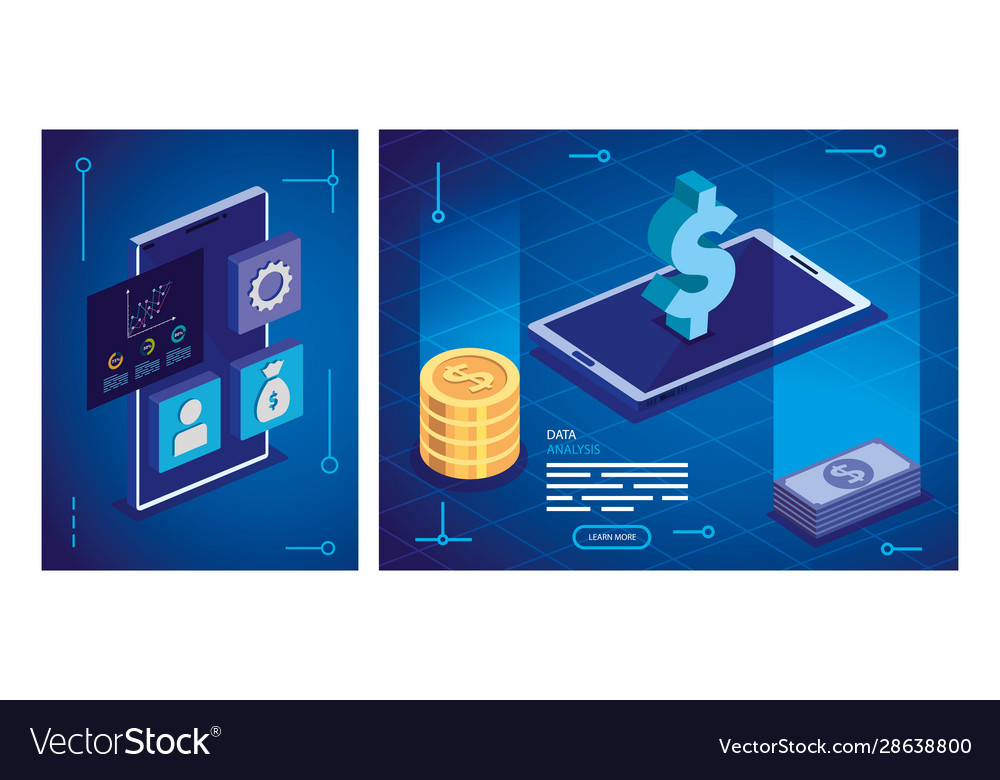 Set analysis data poster with business icons