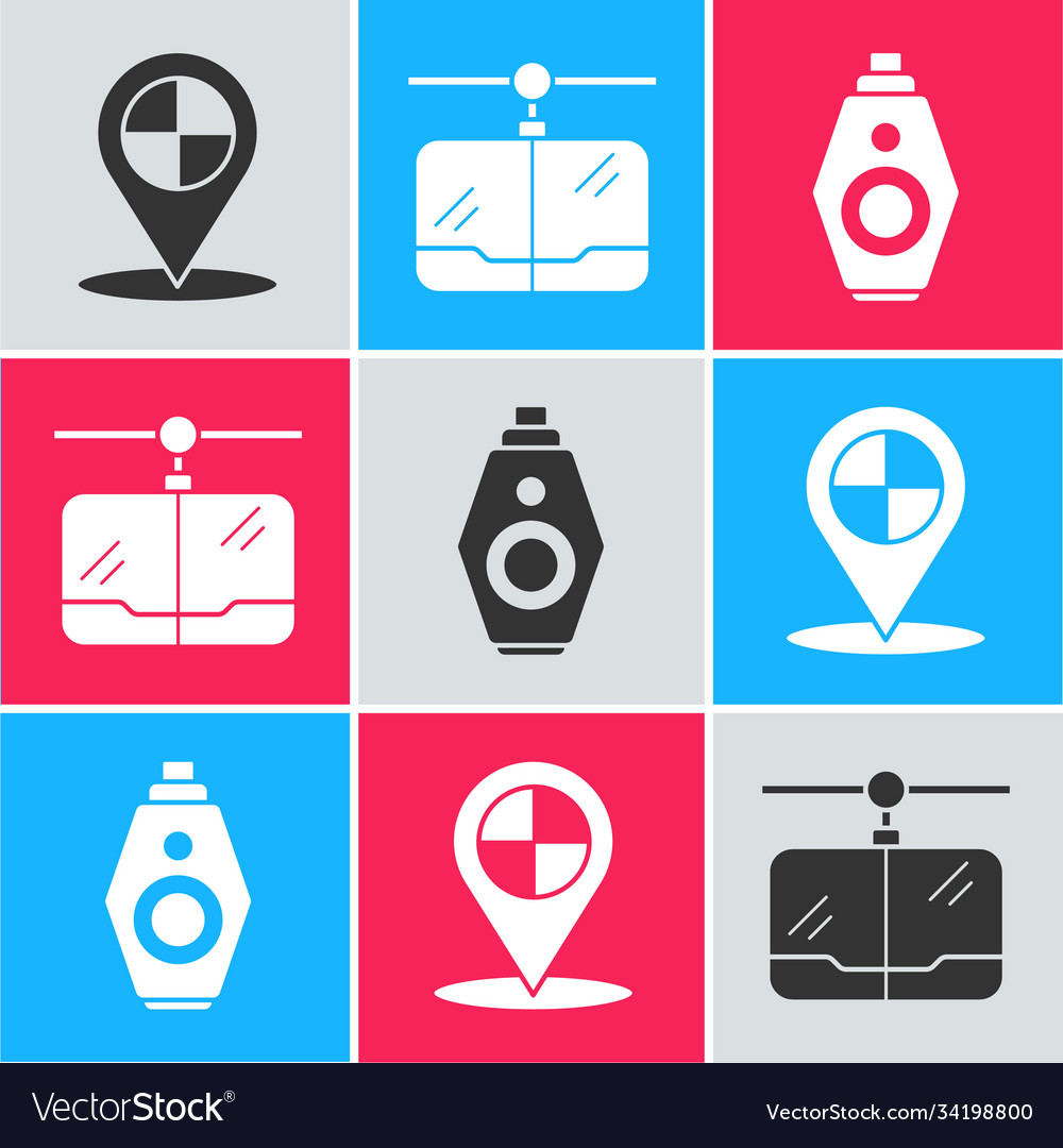 Set map pointer with taxi cable car and key vector image Set map pointer with taxi cable car and key