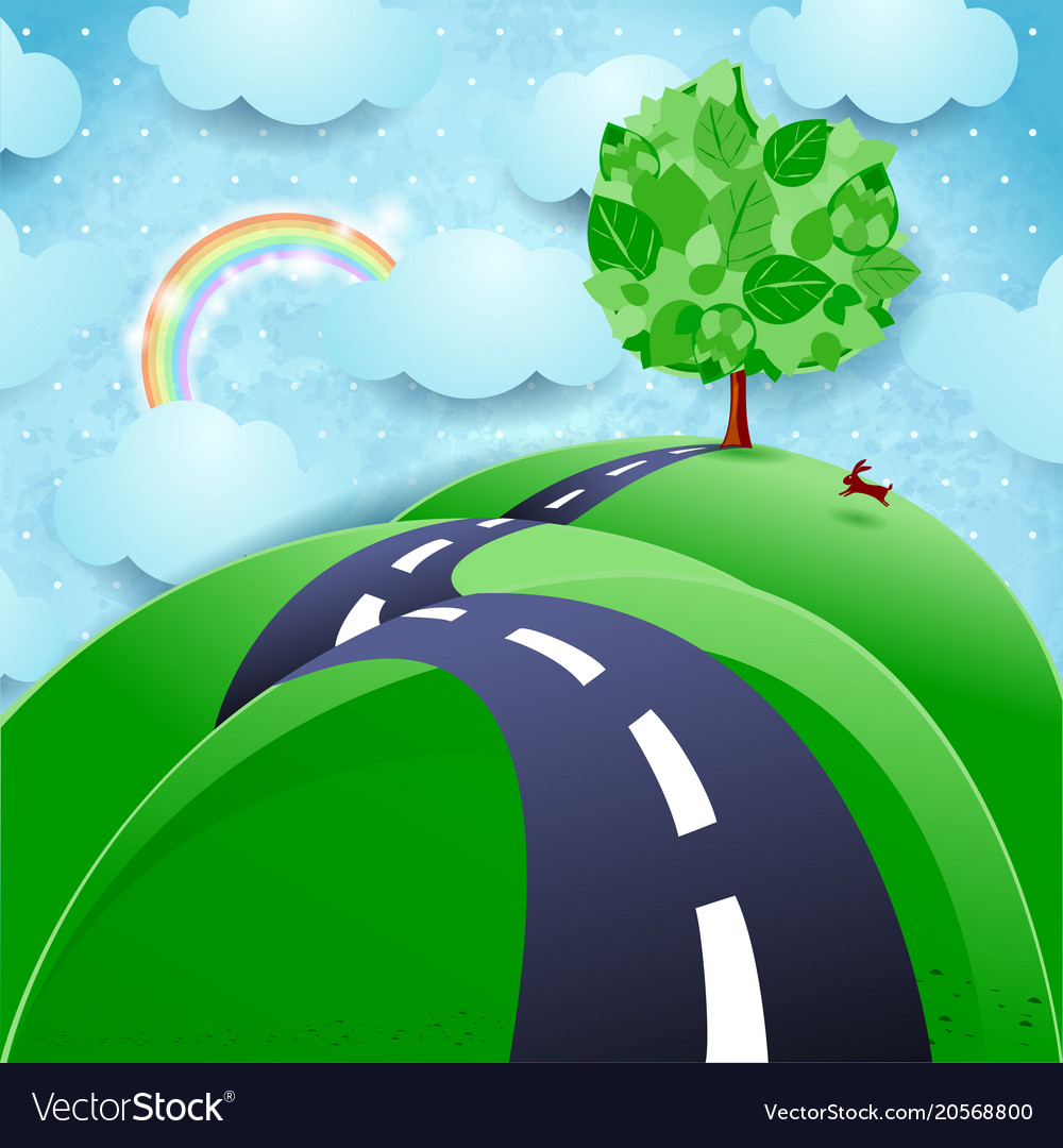 Spring background with road and tree