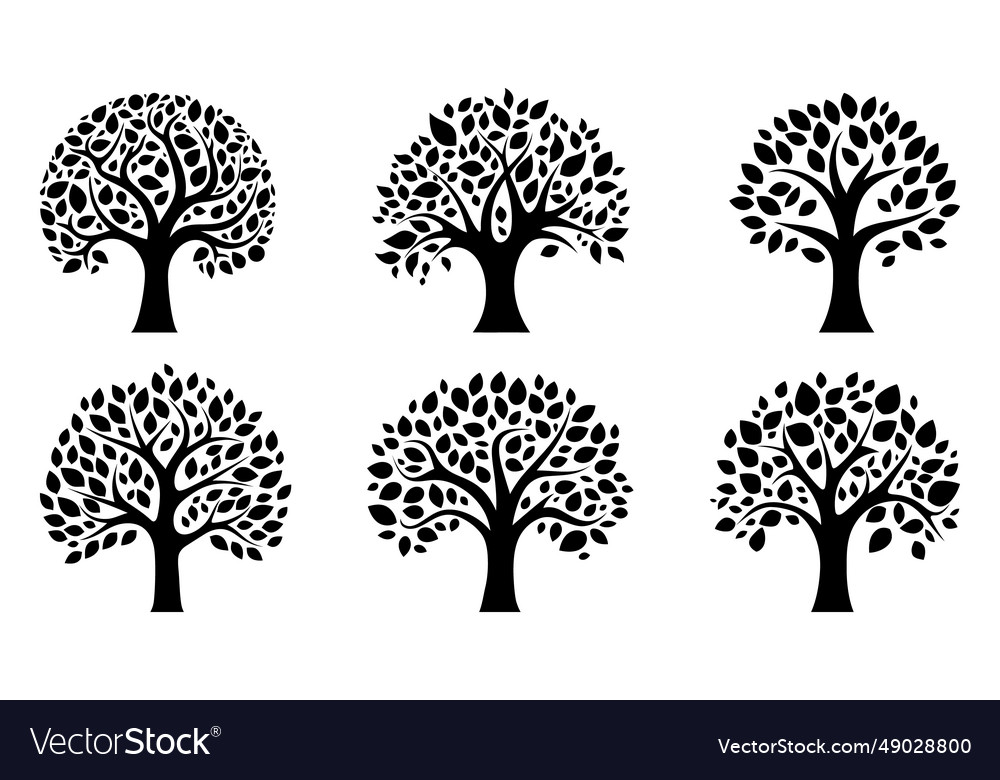 Tree logo design set of isolated icons vector image Tree logo design set of isolated icons