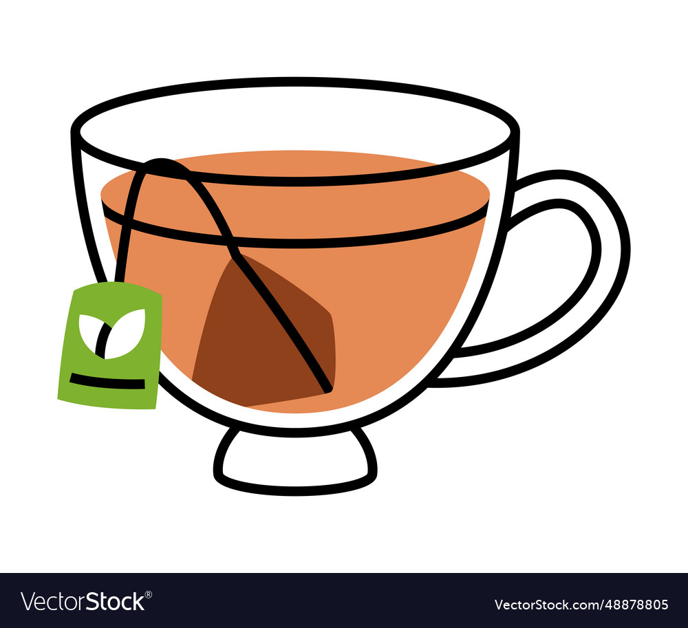 Aromatic tea brewing with teabag in glass cup Vector Image