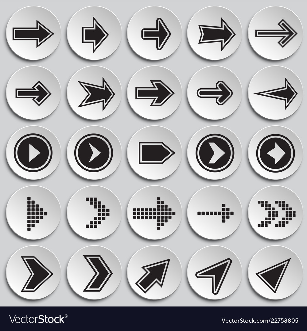 Arrows icons set with outline on plates background Vector Image Arrows icons set with outline on plates background