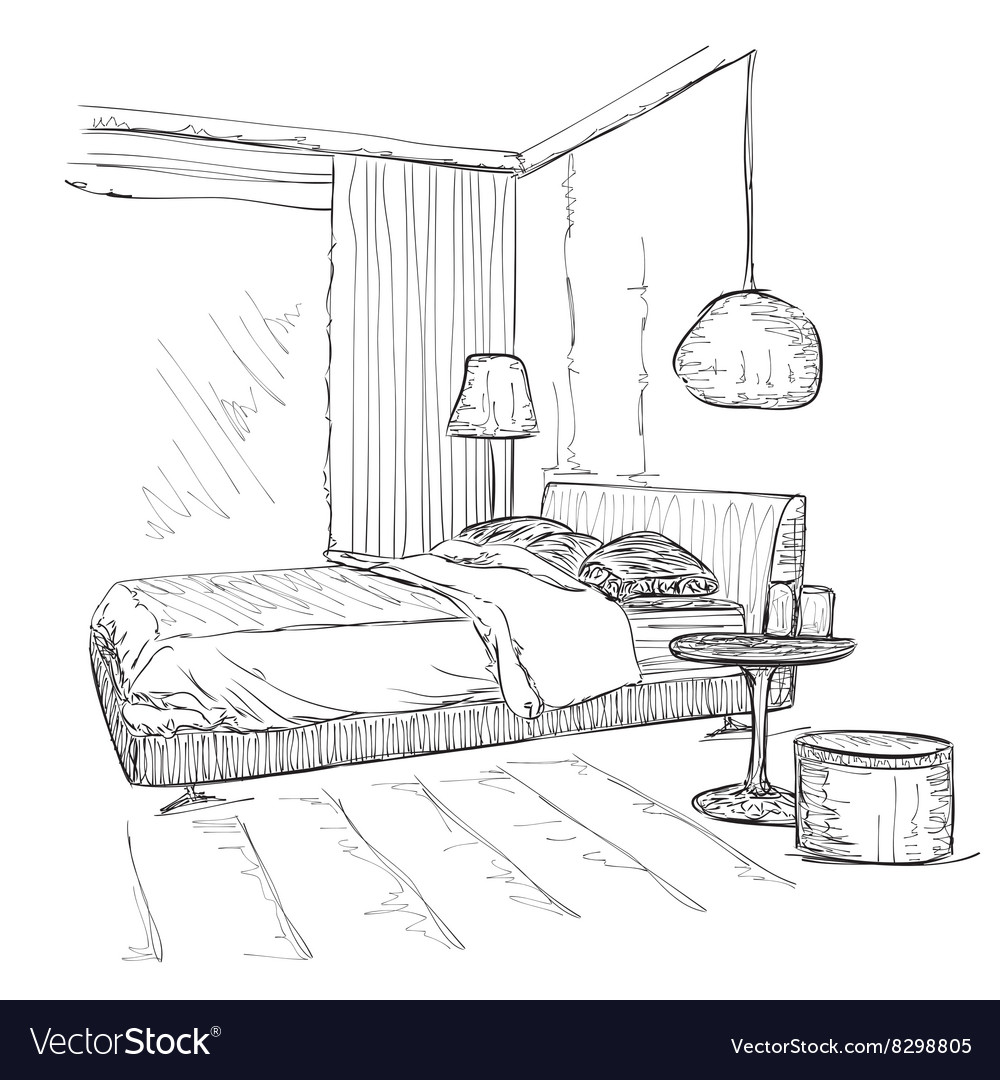 Bedroom Modern Interior Drawing Sketch