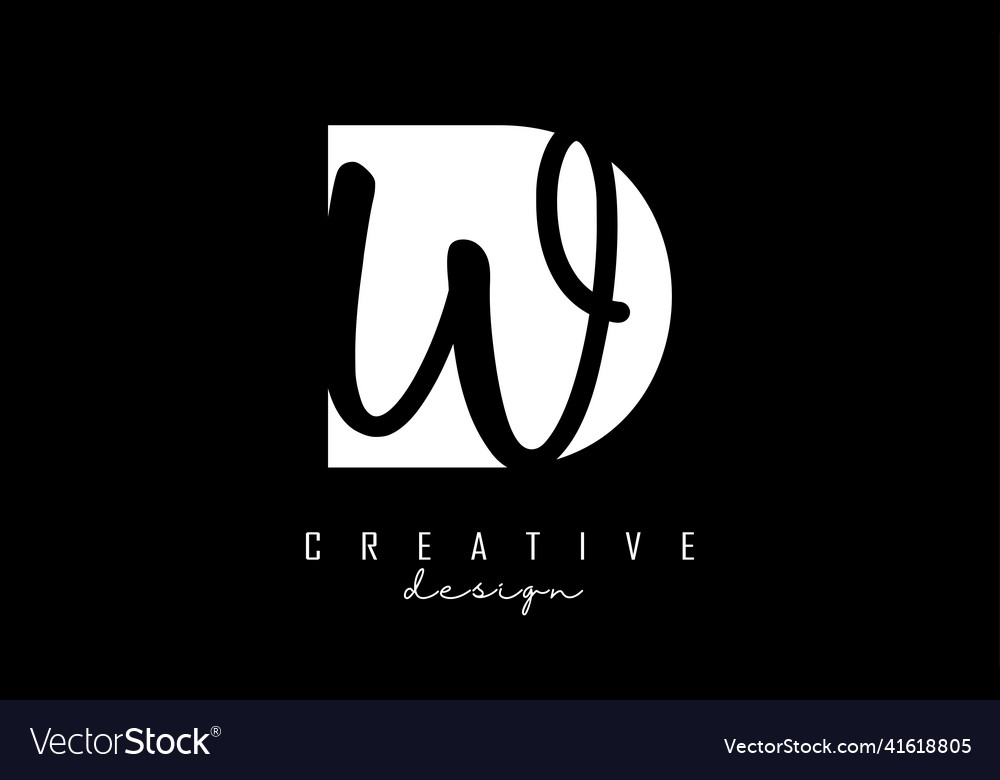 Black and white dw letters logo with negative