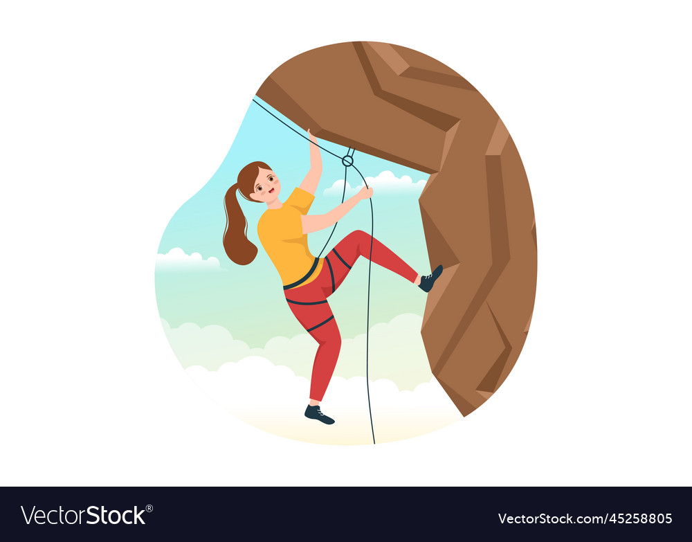 Cliff climbing with climber climb rock wall Vector Image