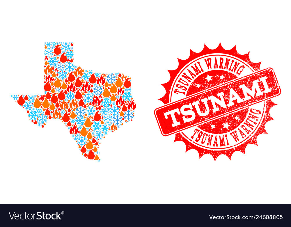 Collage Karte von texas state Flamme und Schnee