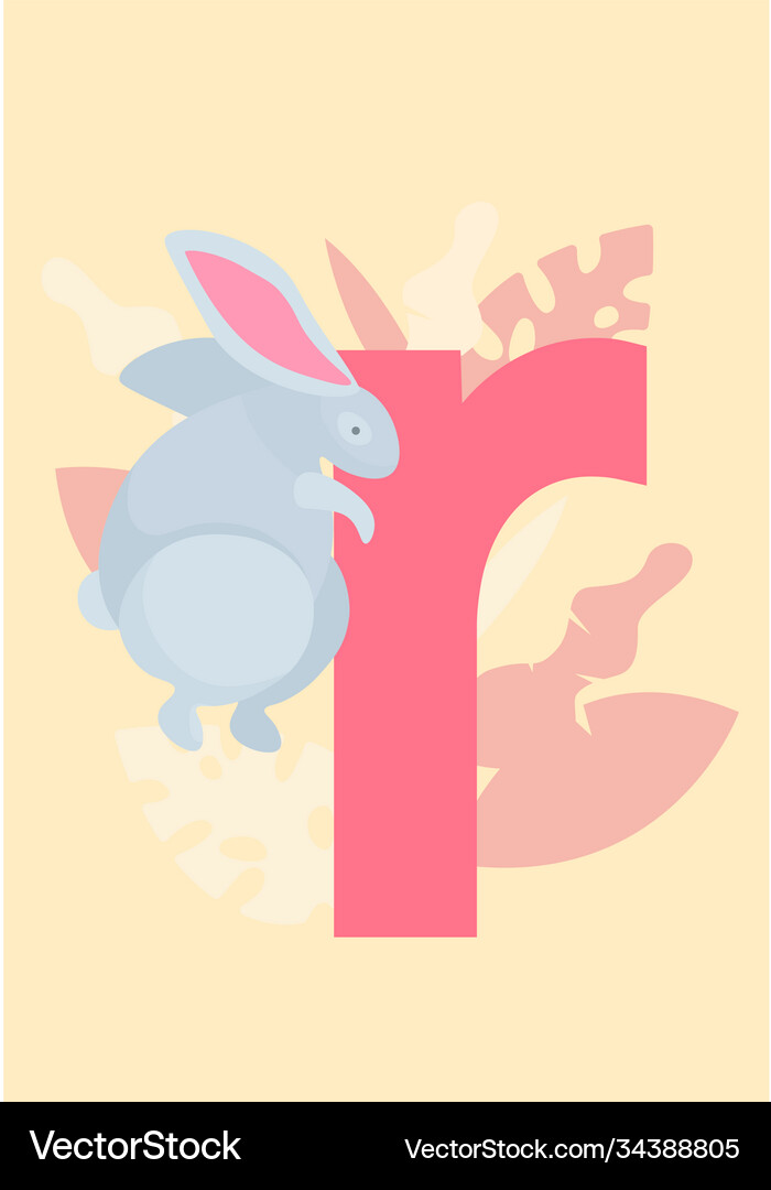 Cute rabbit sitting on letter english Royalty Free Vector