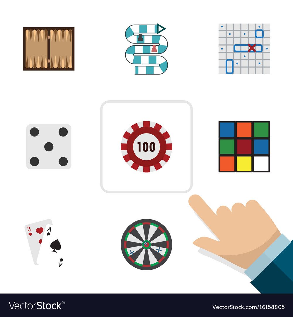 Flat icon entertainment set of cube ace arrow