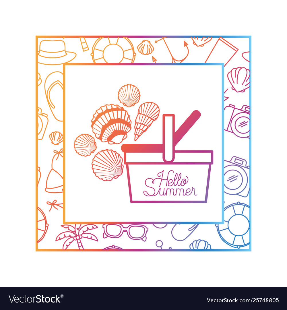 Hello summer label with colorful frame