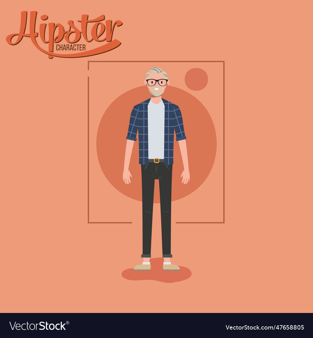 Isolated colored male hipster character