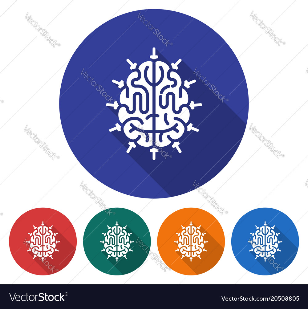 Round icon of brain as central processing unit