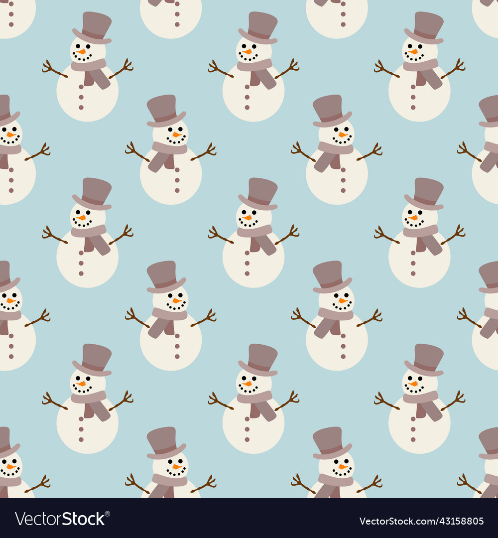 Seamless background pattern with funny snowmancdr vector image Seamless background pattern with funny snowmancdr