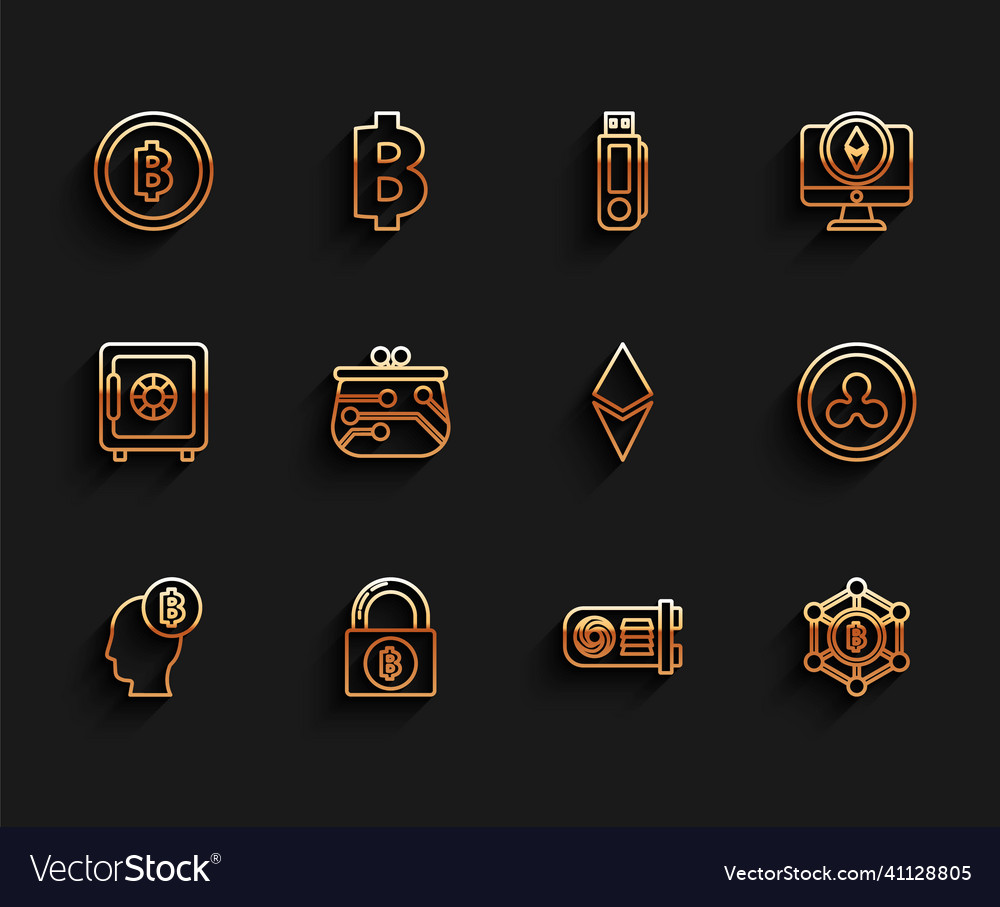 Set line bitcoin think lock Vector Image Set line bitcoin think lock