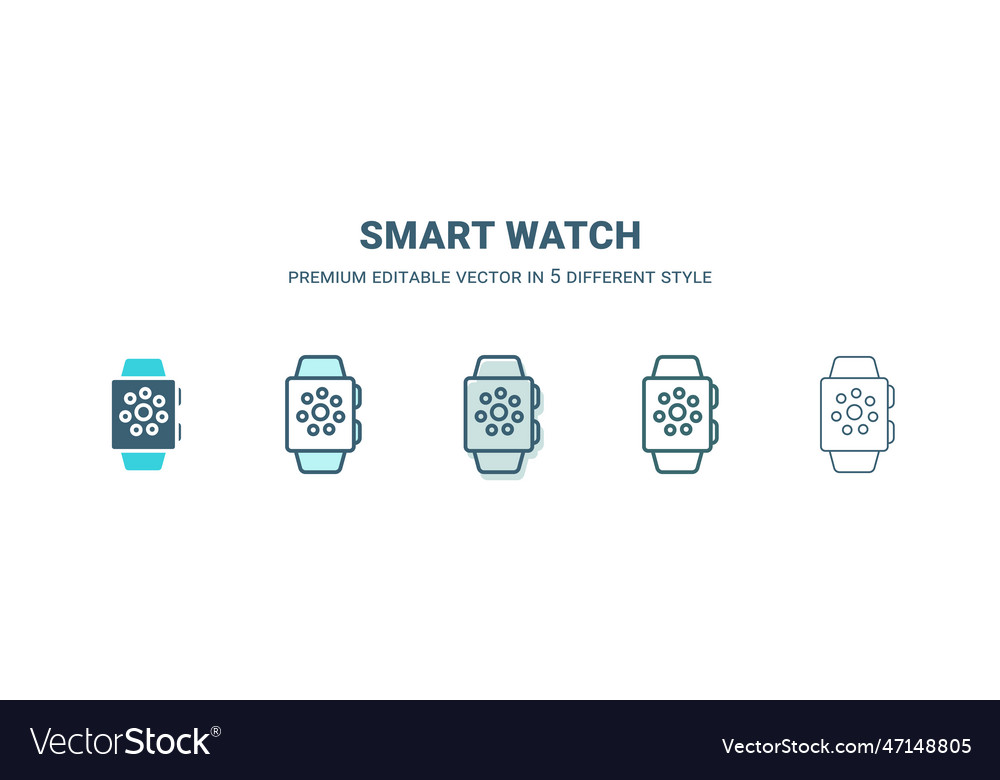 Smart watch icon in 5 different style outline Vector Image