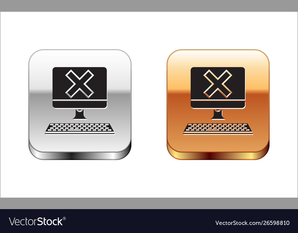 Black computer with keyboard and x mark icon Vector Image Black computer with keyboard and x mark icon