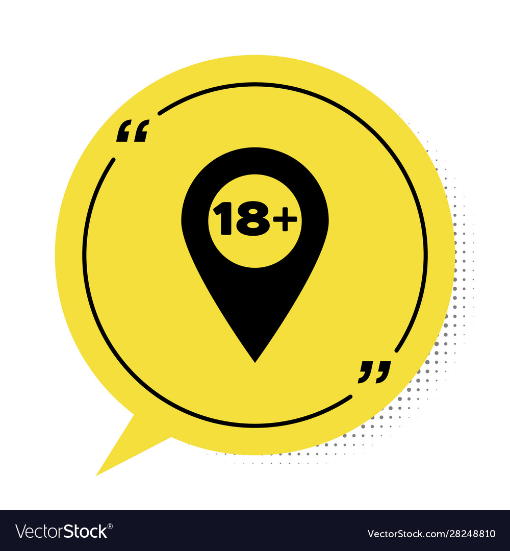 Black map pointer with 18 plus icon isolated vector image Black map pointer with 18 plus icon isolated