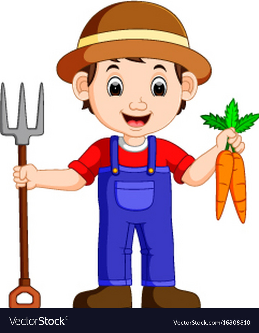 Cartoon Young Farmer Holding Rake Royalty Free Vector Image