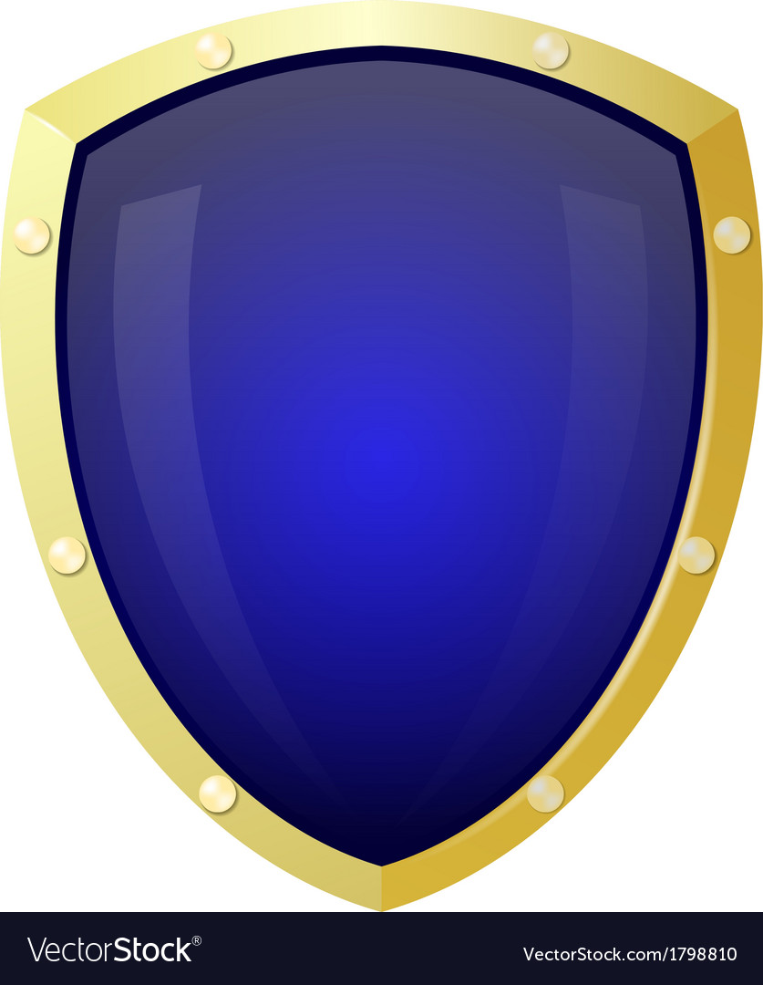 Golden shield with a blue background isolate Vector Image