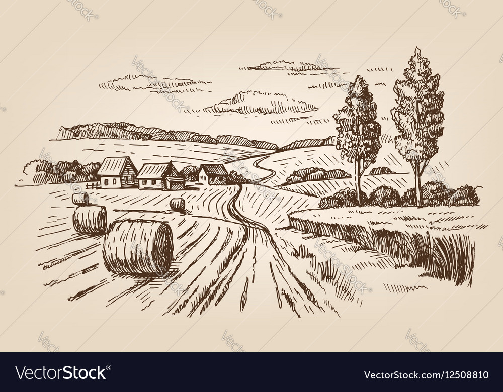 Hand drawn village Royalty Free Vector Image - VectorStock