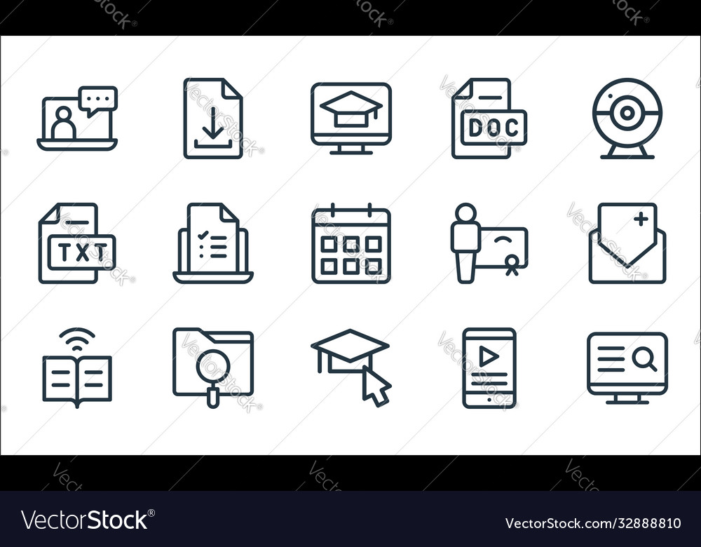 Online learning line icons linear set quality vector image Online learning line icons linear set quality