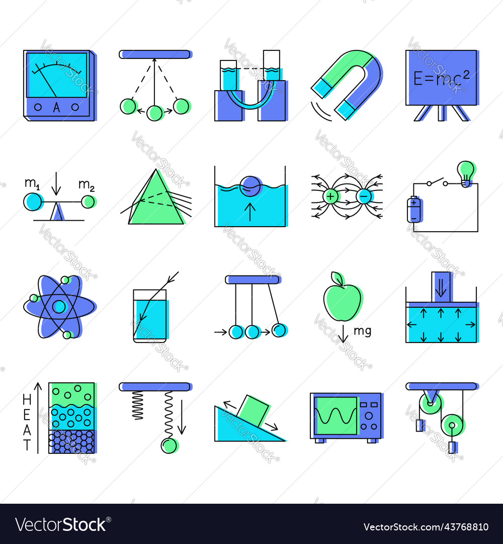 Physics Science Icon Set - Colored Line