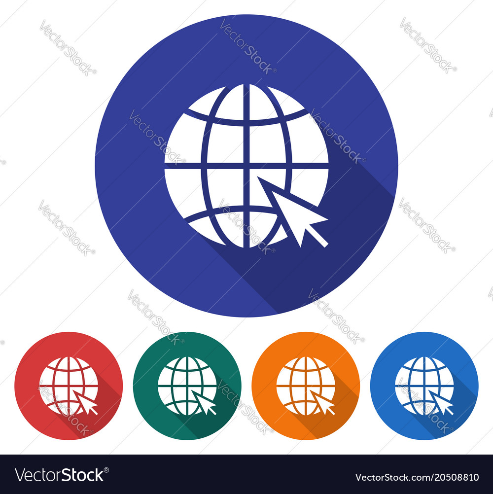 Round icon of globe with pointer arrow go to web
