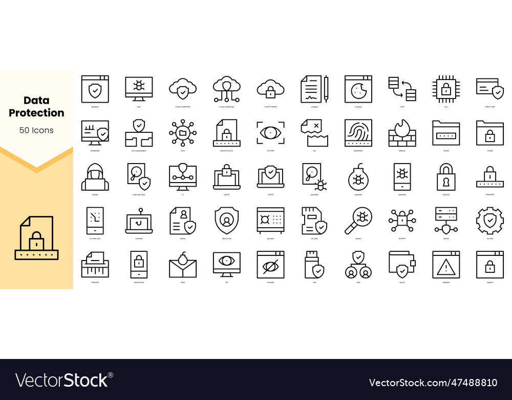 Set of data protection icons simple line art