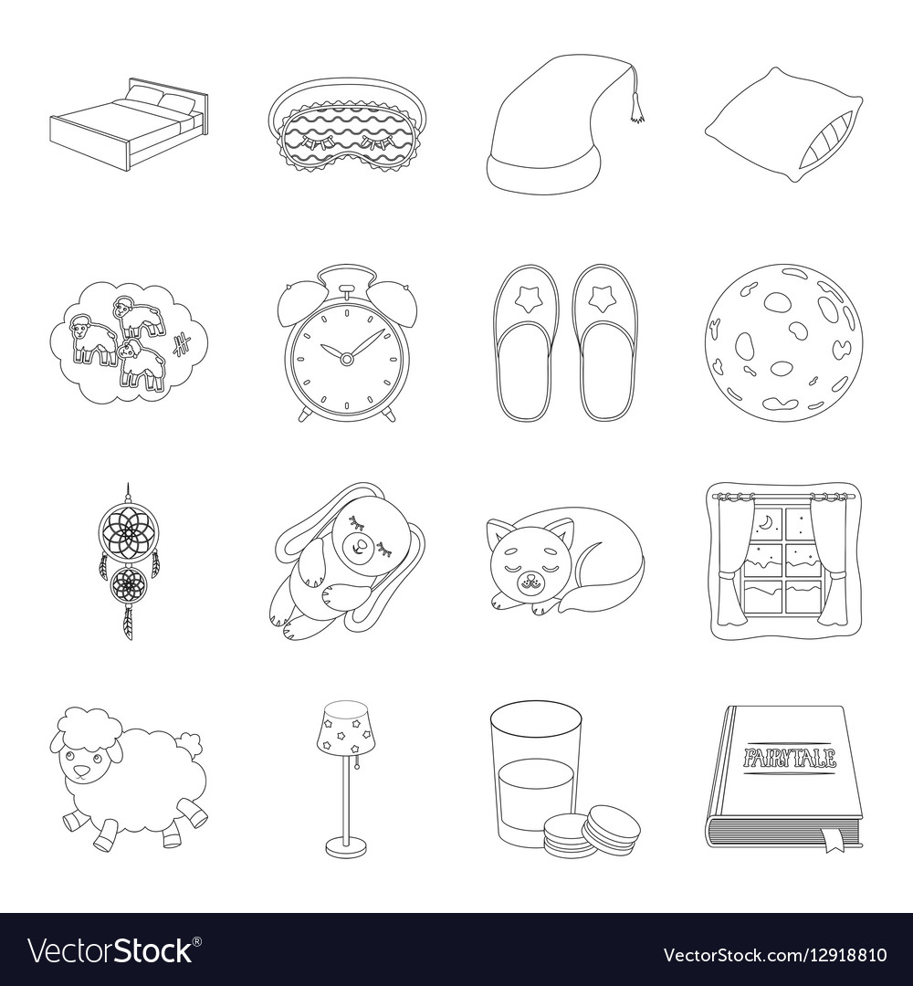 Sleep and rest set icons in outline style big