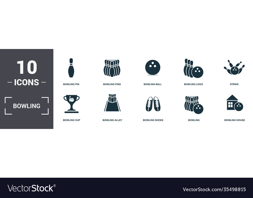 Bowling set icons collection includes simple