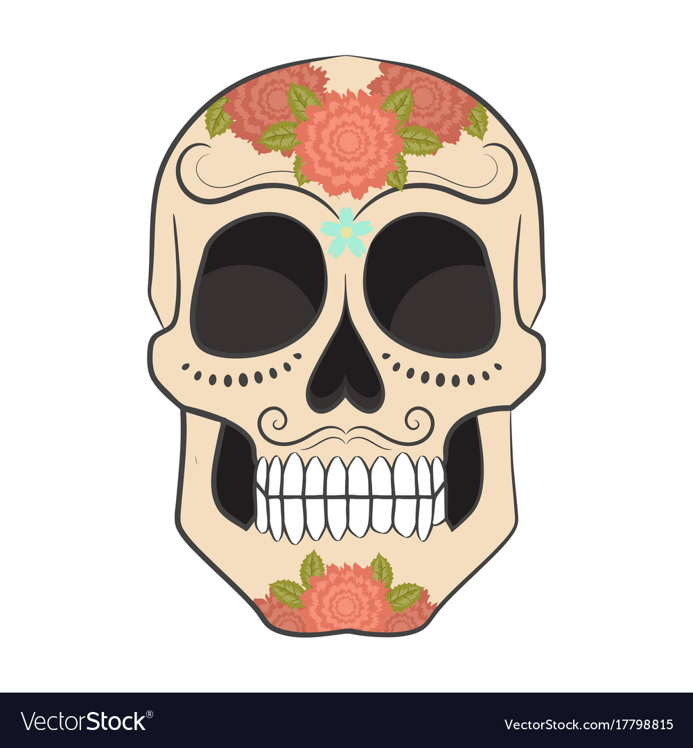 Colored day of the dead sugar skull with ornament