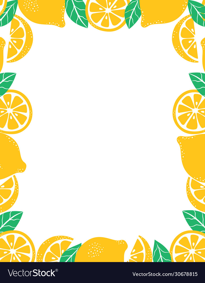 Frame With Whole Slices And Leaves Lemons Vector Image