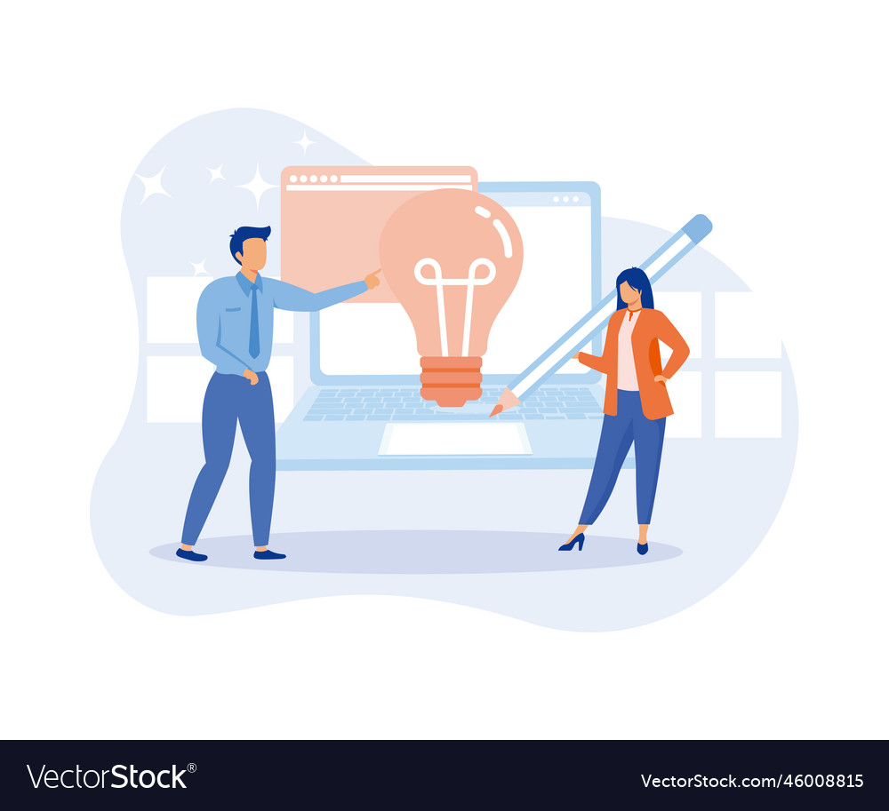Idea finding characters standing near light