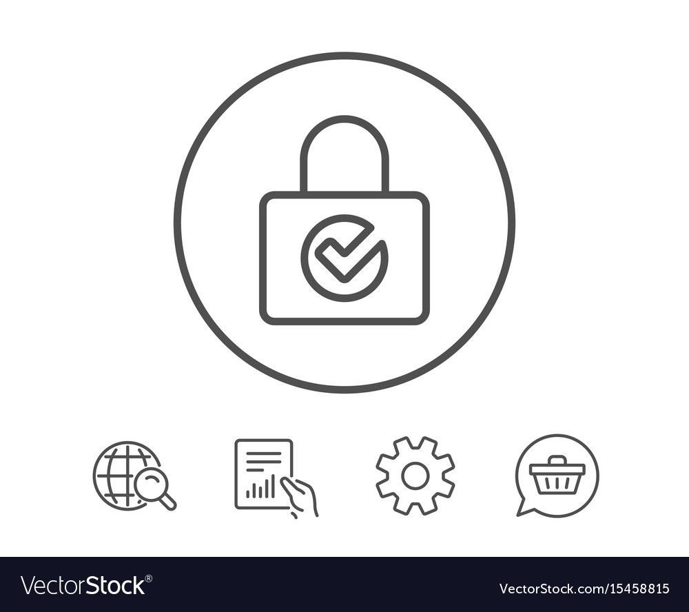 Lock with check line icon private locker sign