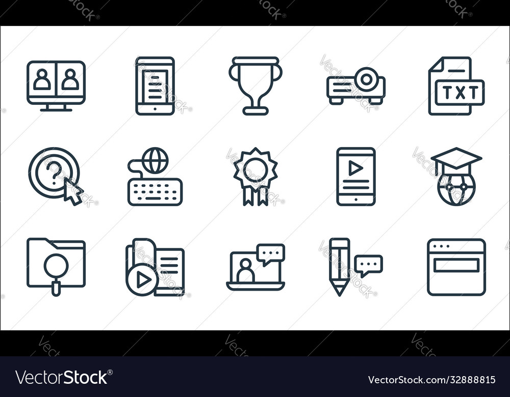 Online learning line icons linear set quality vector image Online learning line icons linear set quality