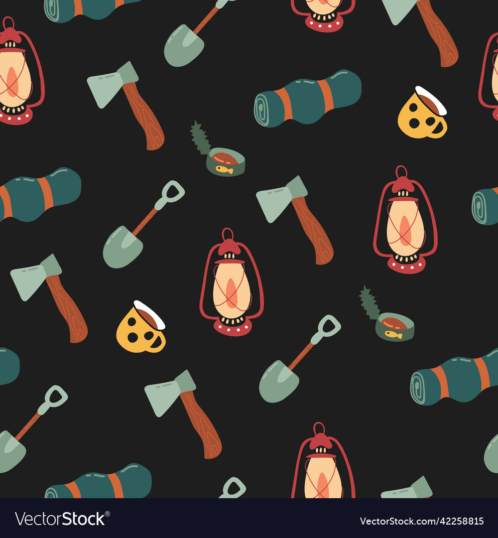 Seamless pattern with hiking elements