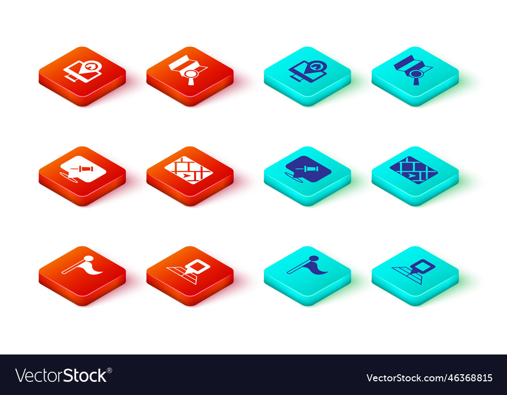 Set flag folded map with location marker push vector image Set flag folded map with location marker push