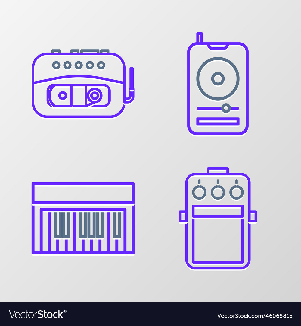 Set line guitar pedal music synthesizer player Vector Image