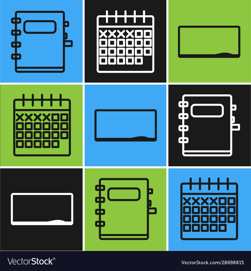 Set line notebook chalkboard and calendar icon