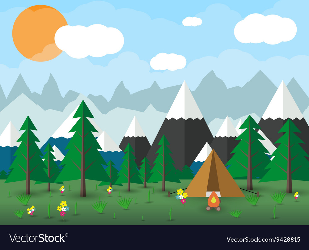 Summer campsite with a campfire Royalty Free Vector Image