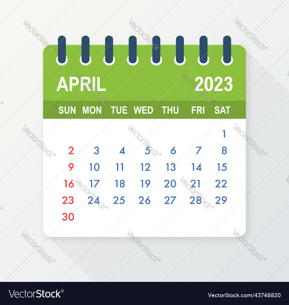 April 2023 calendar leaf in flat