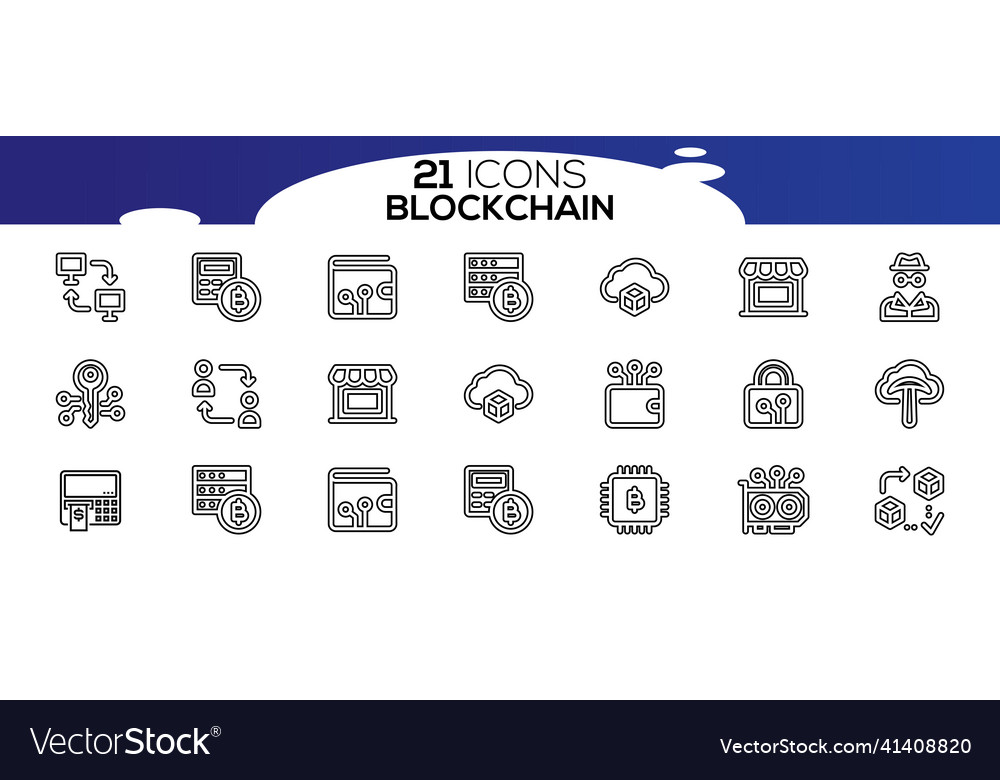Blockchain web icon set information