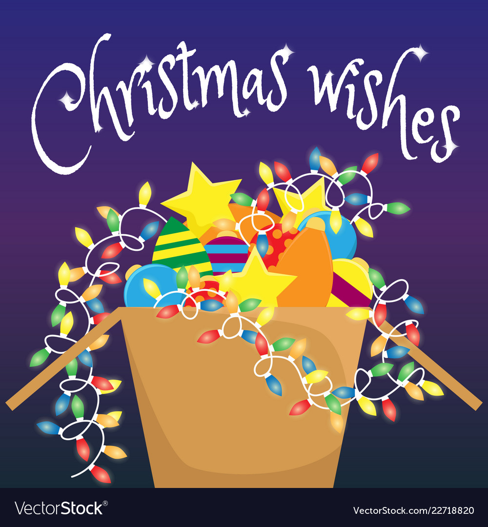 Cardboard Box With Christmas Decorations Vector Image