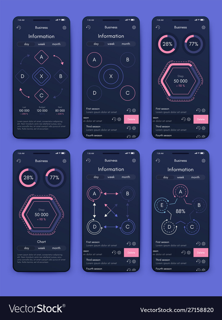 Different ui ux gui screens and flat web icons Vector Image