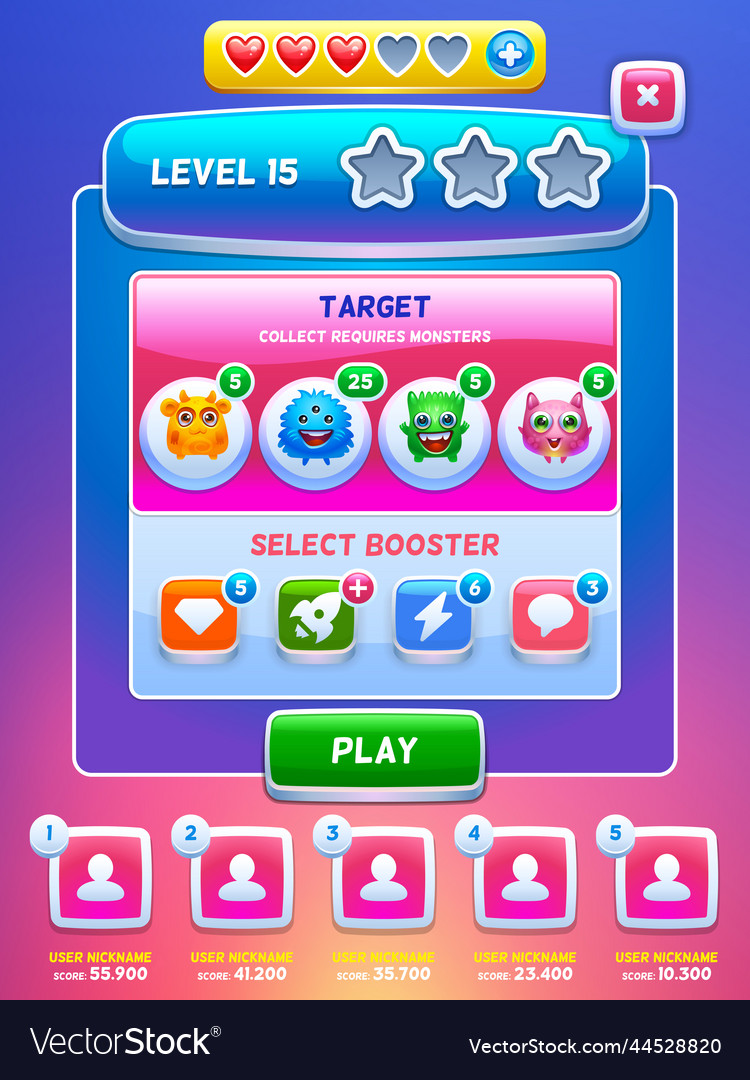Game ui level screen