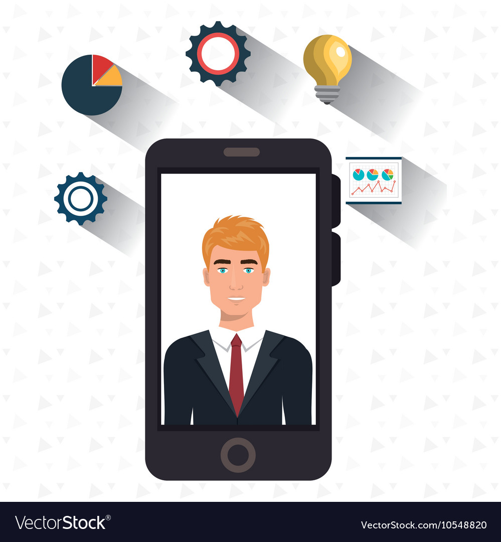 Man idea gear symbol smartphone