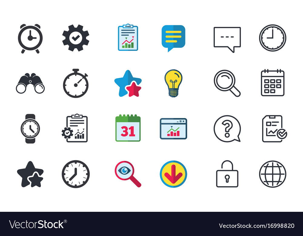 Mechanical clock time icons stopwatch timer