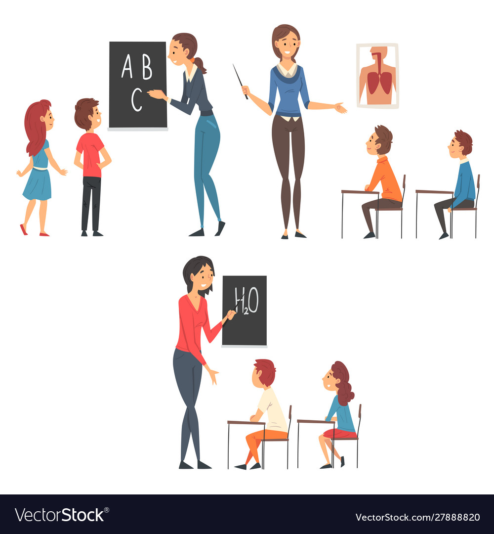 School education set teachers teaching students Vector Image