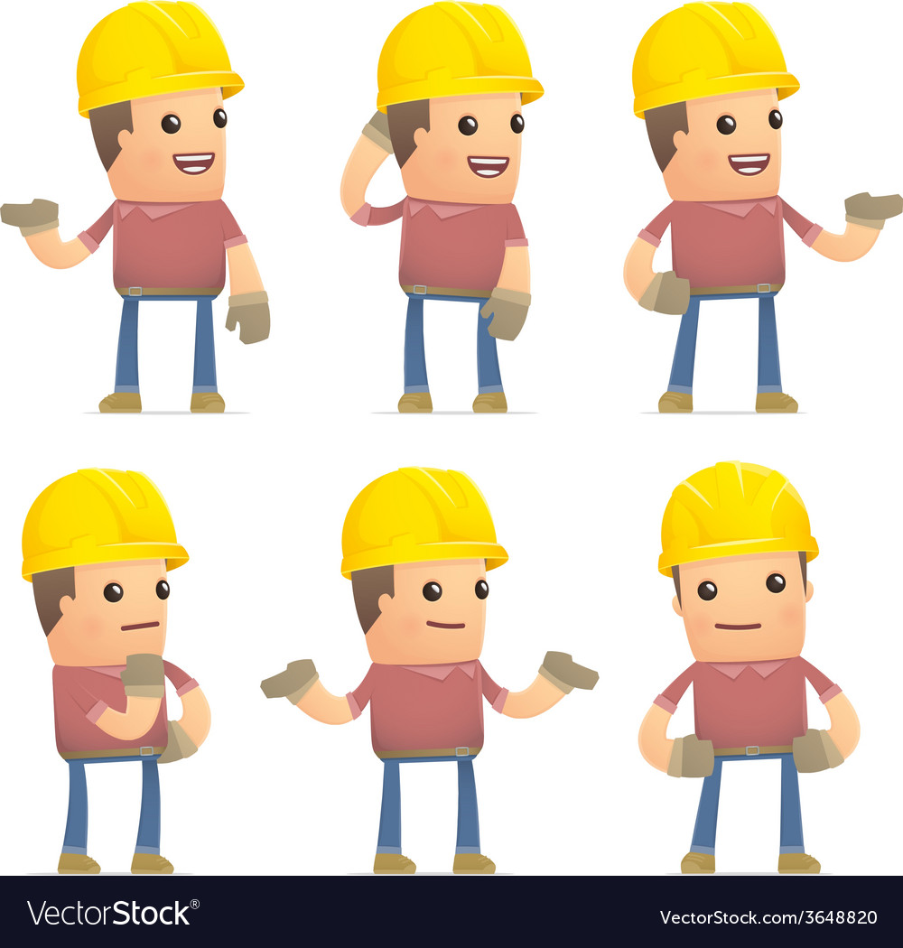 Set of builder character in different poses