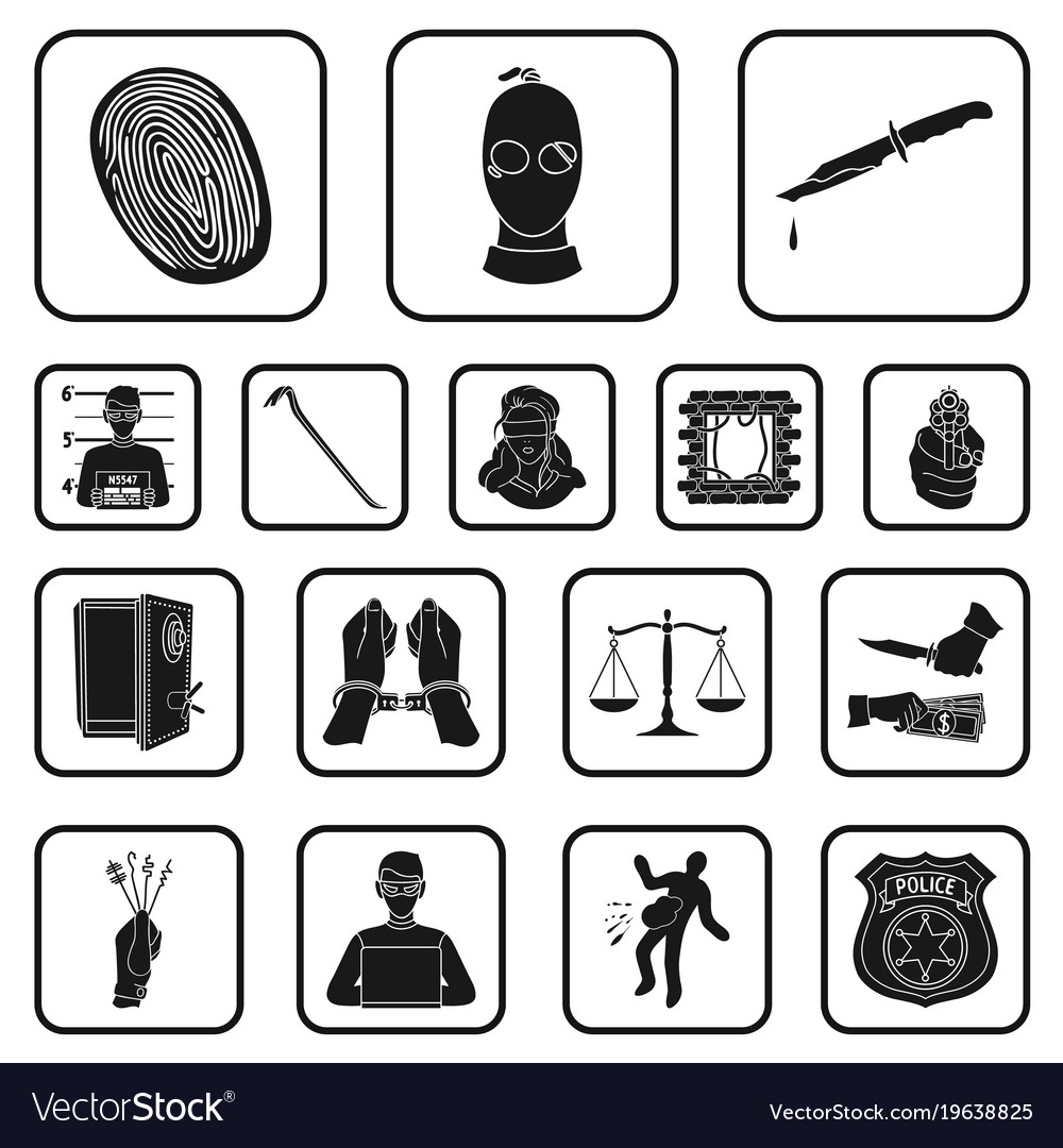 Crime and punishment black icons in set collection